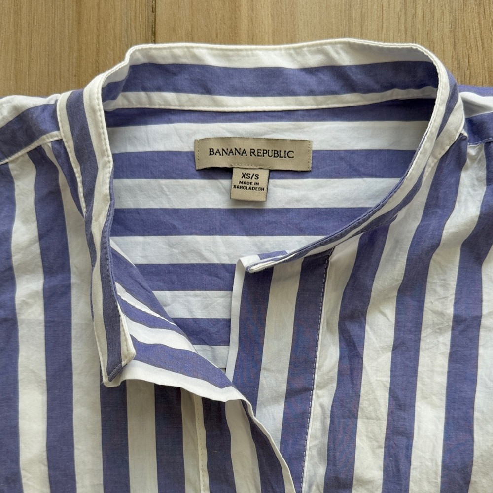 Banana Republic Women Blue White Striped Cotton Popover Shirt Dress XS S - Picture 2 of 6